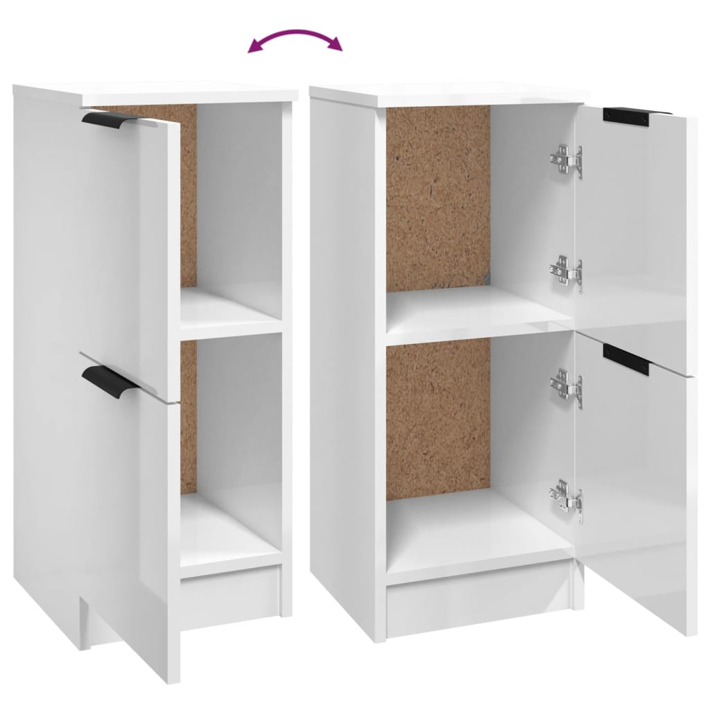 Skjenker 2 stk høyglans hvit 30x30x70 cm konstruert tre