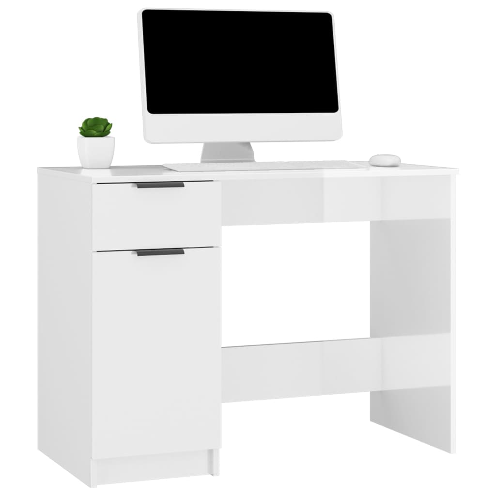 Skrivebord høyglans hvit 100x50x75 cm konstruert tre