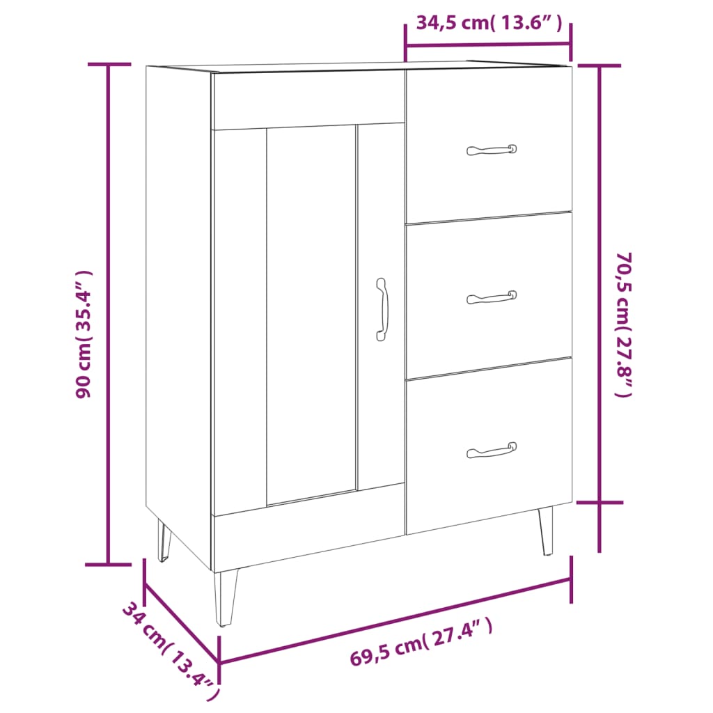 Skjenk sonoma eik 69,5x34x90 cm konstruert tre
