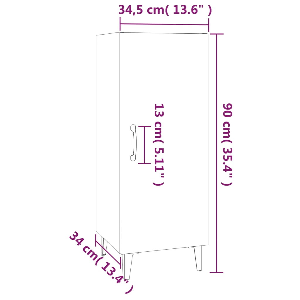 Skjenk hvit 34,5x34x90 cm konstruert tre