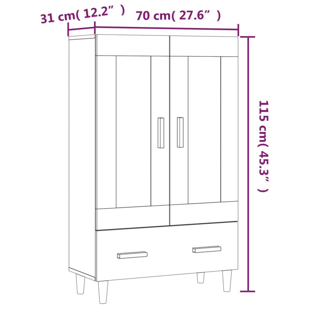 Highboard sonoma eik 70x31x115 cm konstruert tre