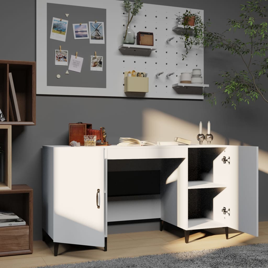 Skrivebord hvit 140x50x75 cm konstruert tre
