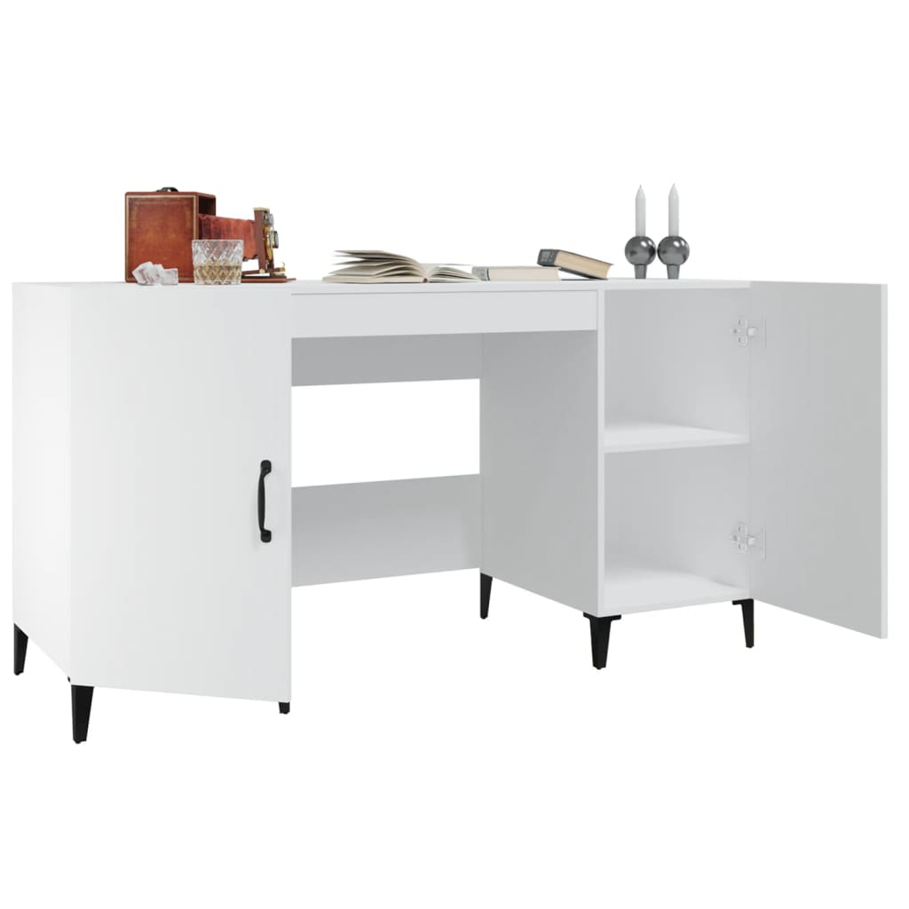 Skrivebord hvit 140x50x75 cm konstruert tre