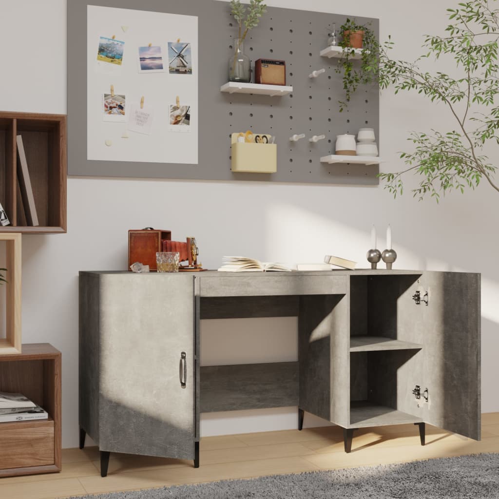Skrivebordskap betonggrå 140x50x75 cm konstruert tre