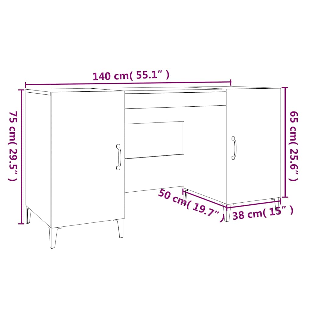 Skrivebordskap betonggrå 140x50x75 cm konstruert tre