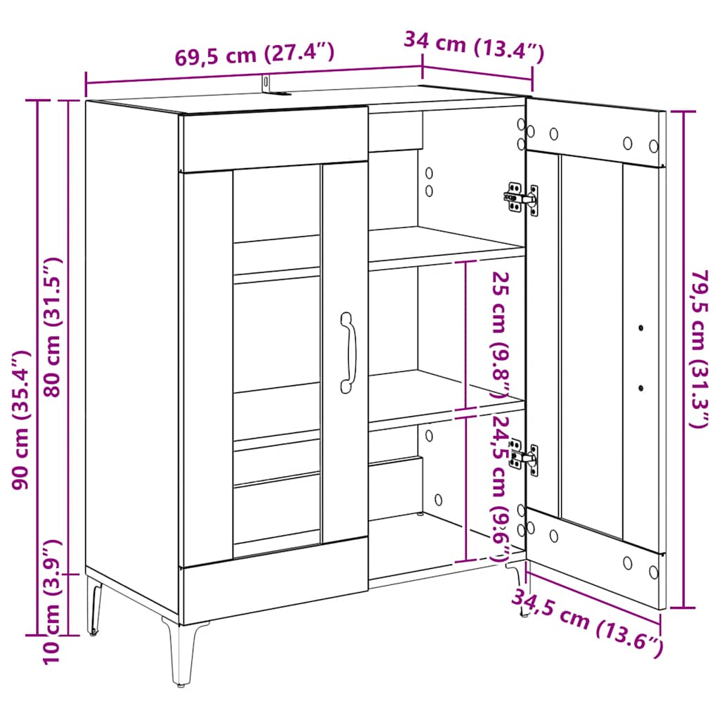 Skjenk røkt eik 69,5x34x90 cm konstruert tre