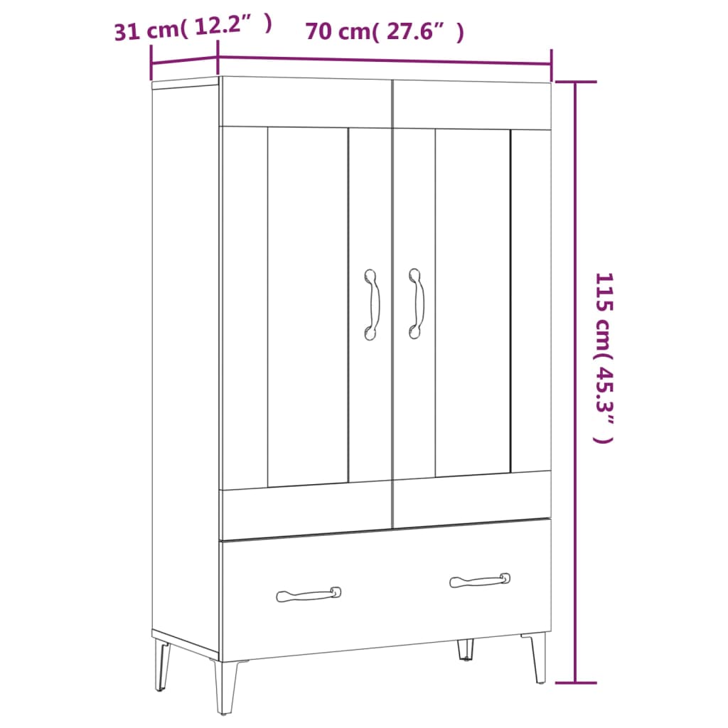 Highboard røkt eik 70x31x115 cm konstruert tre