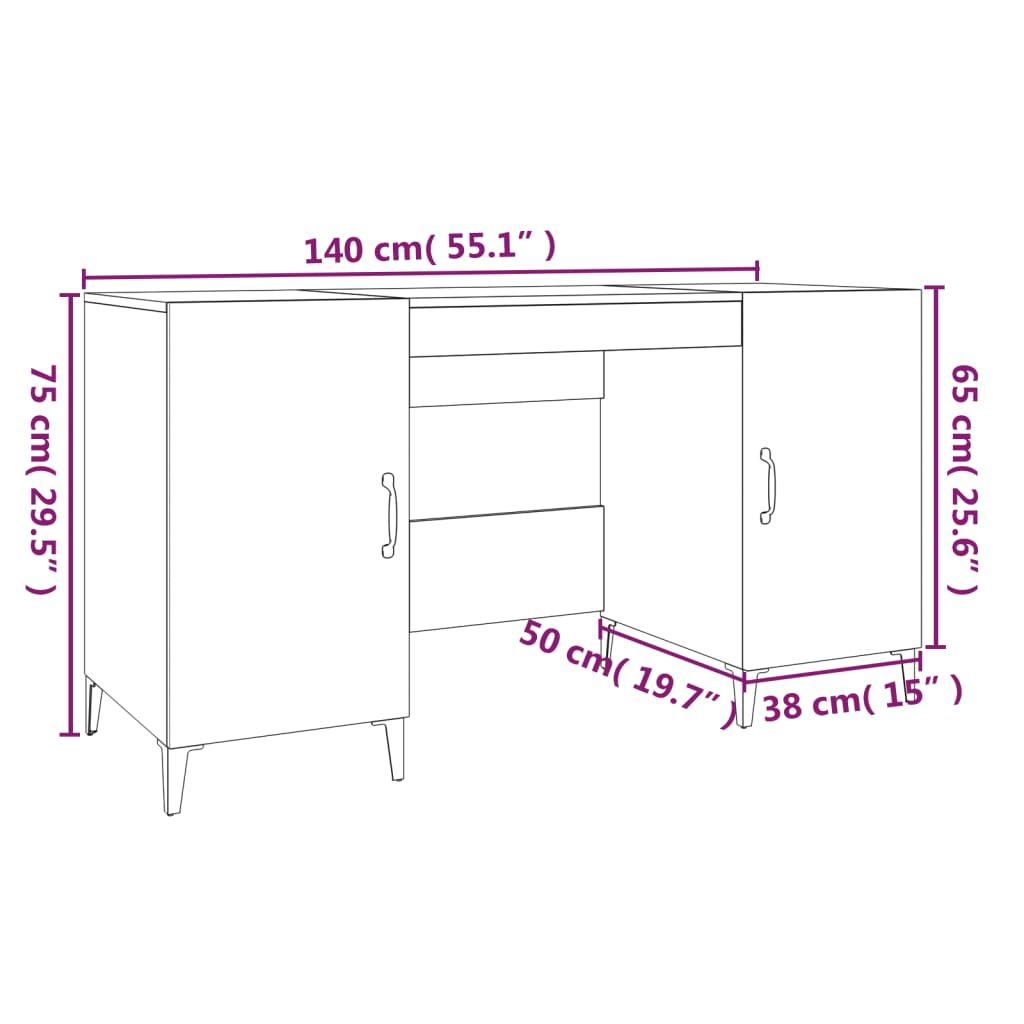 Skrivebord røkt eik 140x50x75 cm konstruert tre