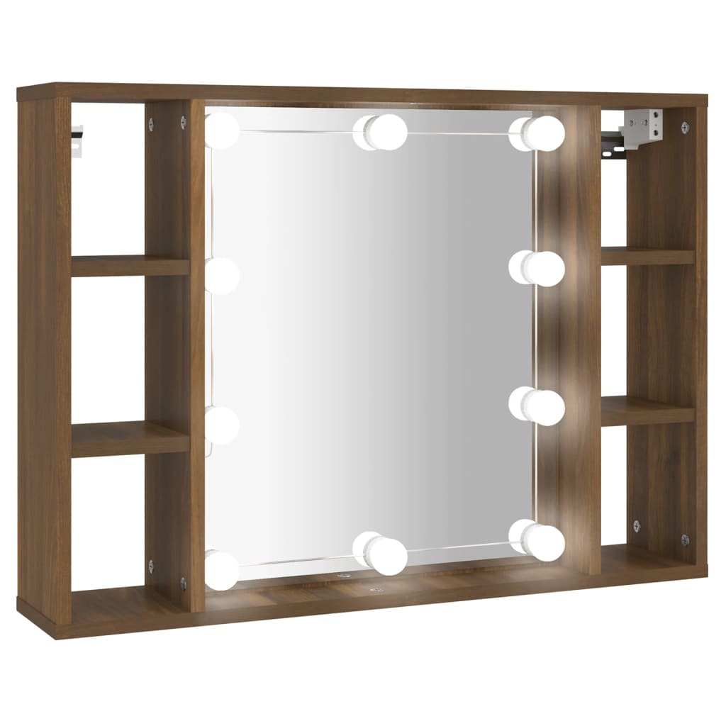 Speilskap med LED brun eik 76x15x55 cm