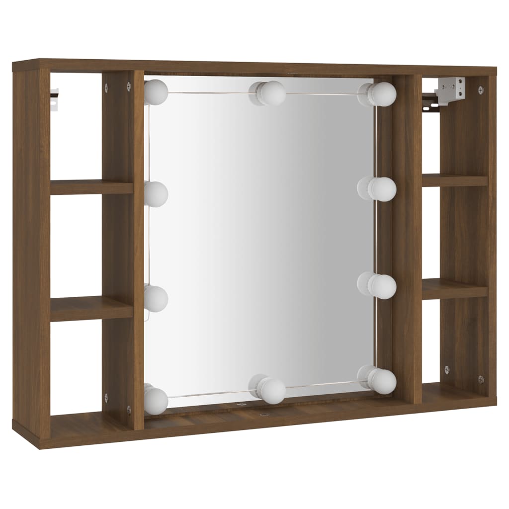 Speilskap med LED brun eik 76x15x55 cm