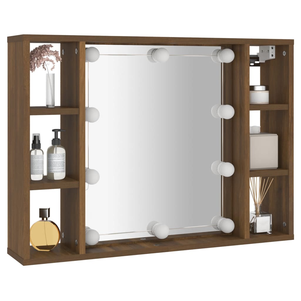 Speilskap med LED brun eik 76x15x55 cm