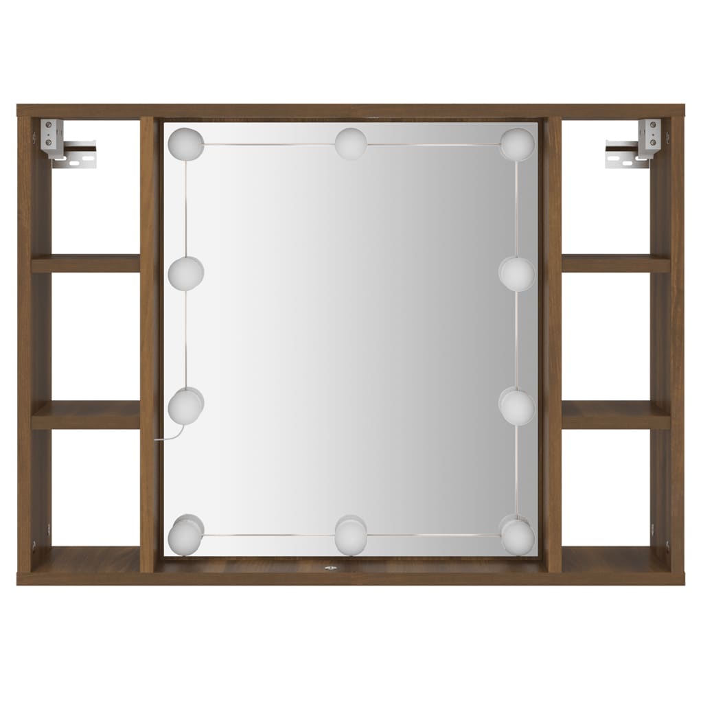 Speilskap med LED brun eik 76x15x55 cm
