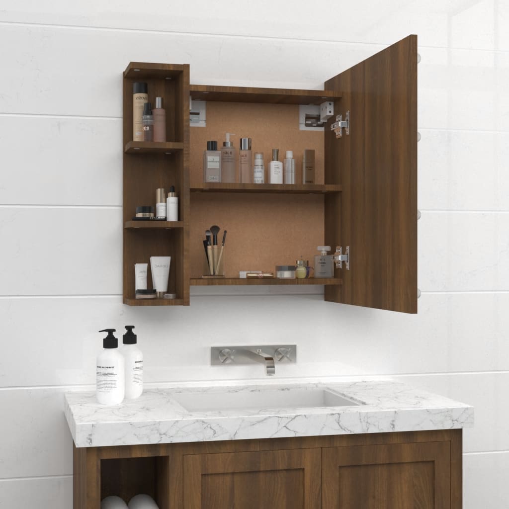 Speilskap med LED brun eik 70x16,5x60 cm