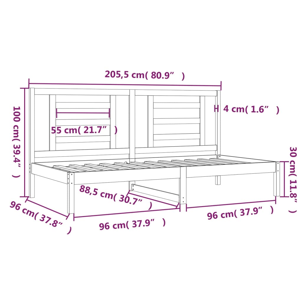 Dagseng uten madrass hvit 90x200 cm heltre furu