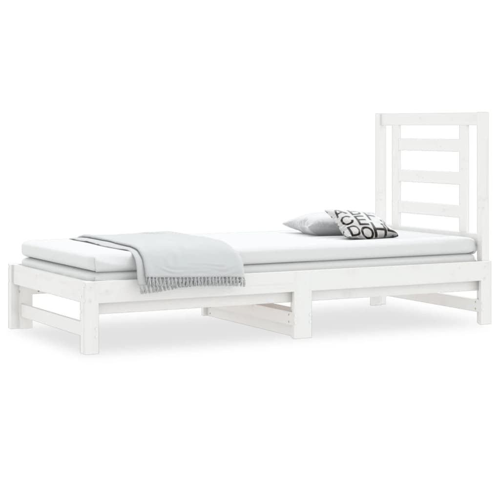 Uttrekkbar dagseng hvit 2x(90x190) cm heltre furu