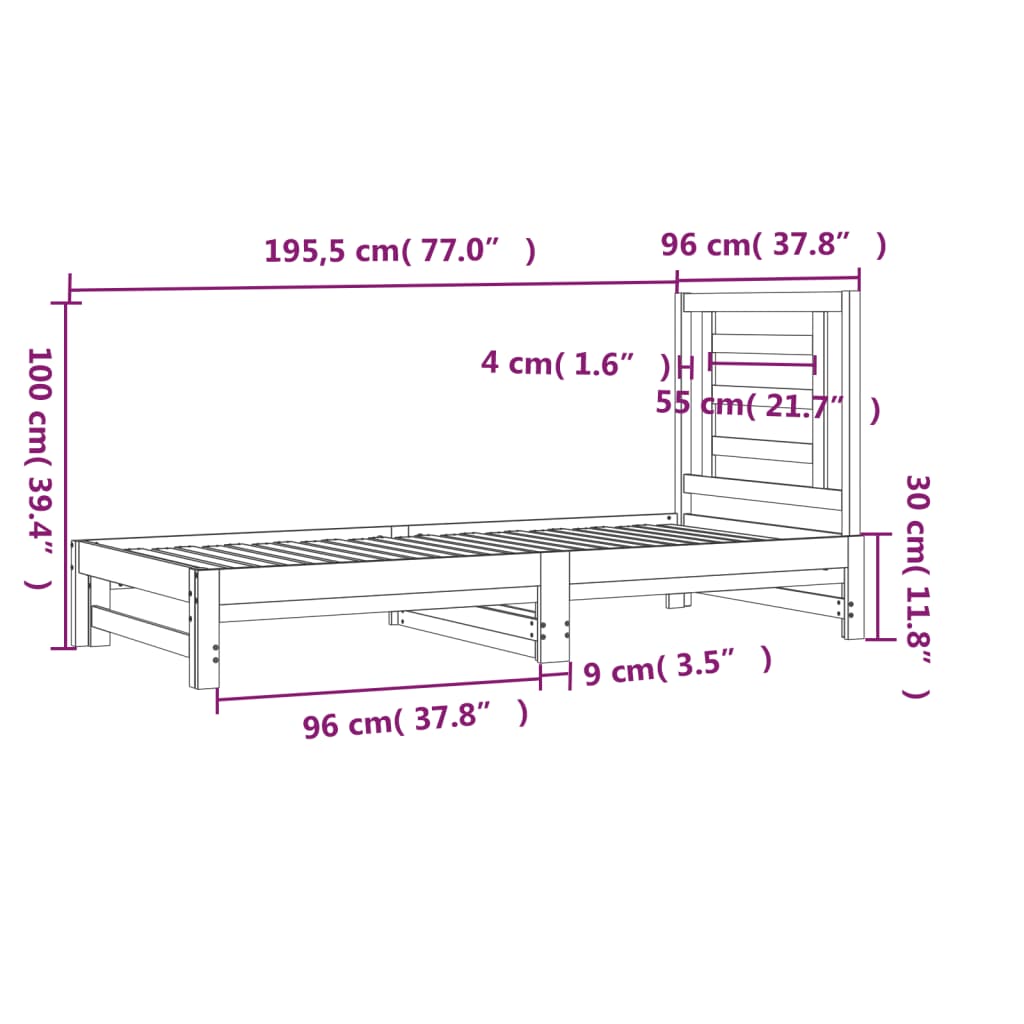 Uttrekkbar dagseng hvit 2x(90x190) cm heltre furu