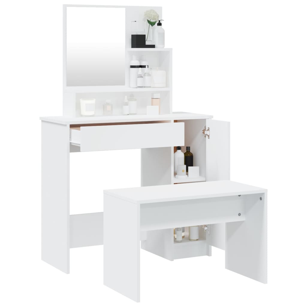 Sminkebordsett hvit 86,5x35x136 cm