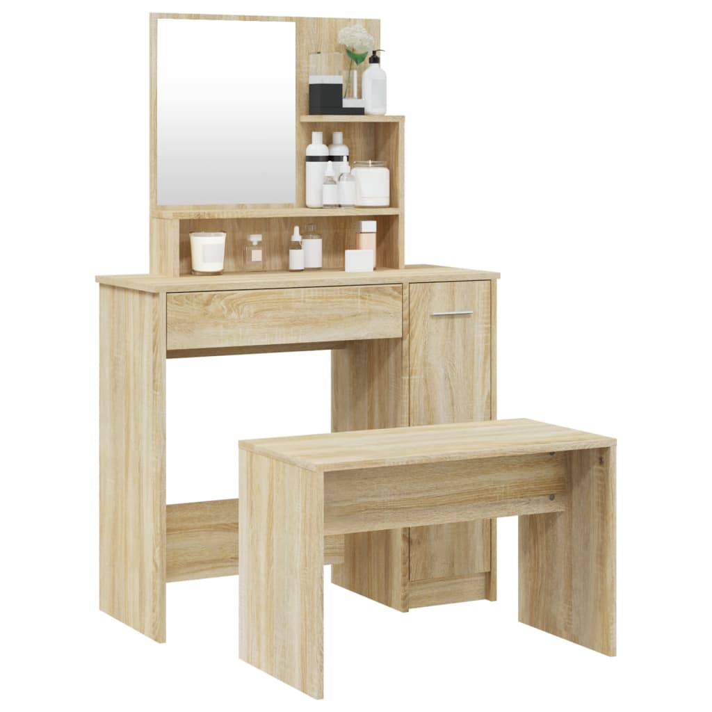 Sminkebordsett sonoma eik 86,5x35x136 cm