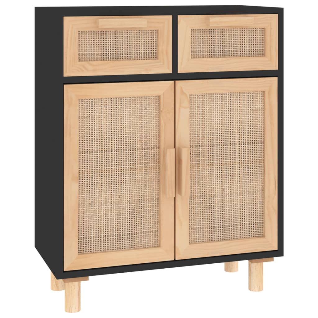 Skjenk svart 60x30x75 cm heltre furu og naturrotting