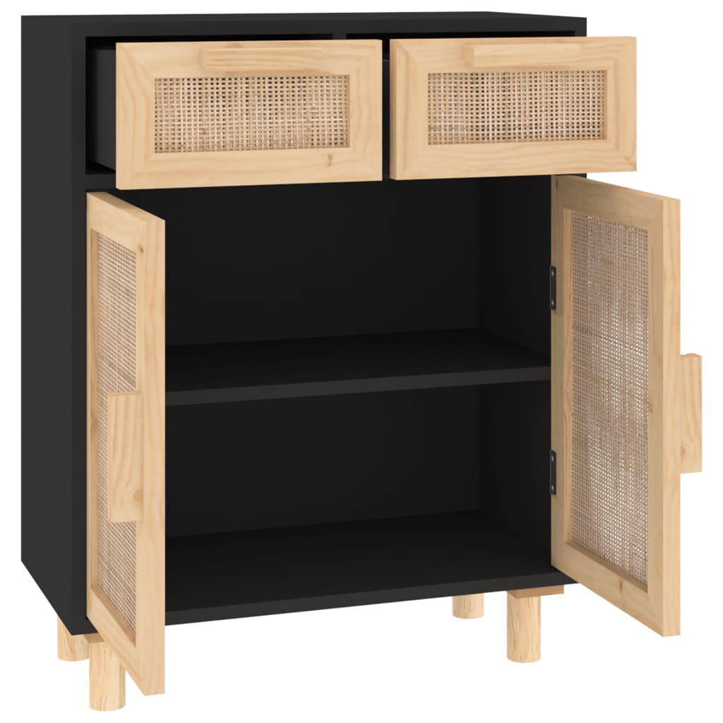 Skjenk svart 60x30x75 cm heltre furu og naturrotting
