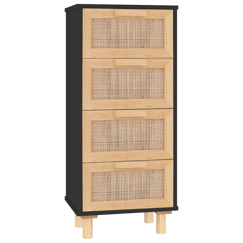 Skjenk svart 40x30x90 cm heltre furu og naturrotting