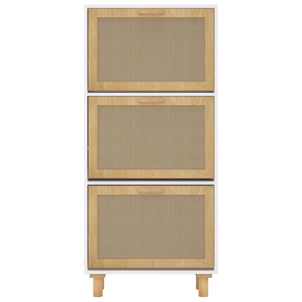Skoskap hvit 52x25x115 cm konstruert tre og naturlig rotting