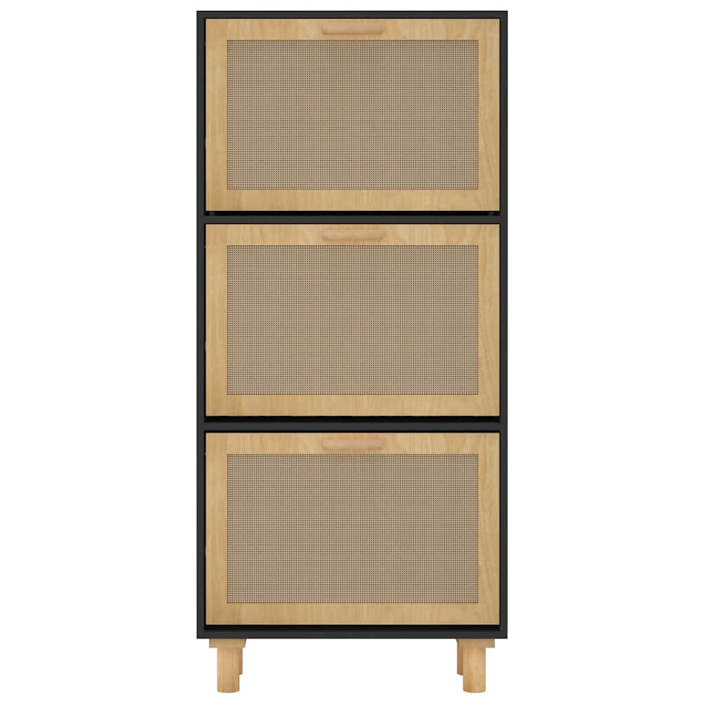 Skoskap svart 52x25x115 cm konstruert tre og naturlig rotting
