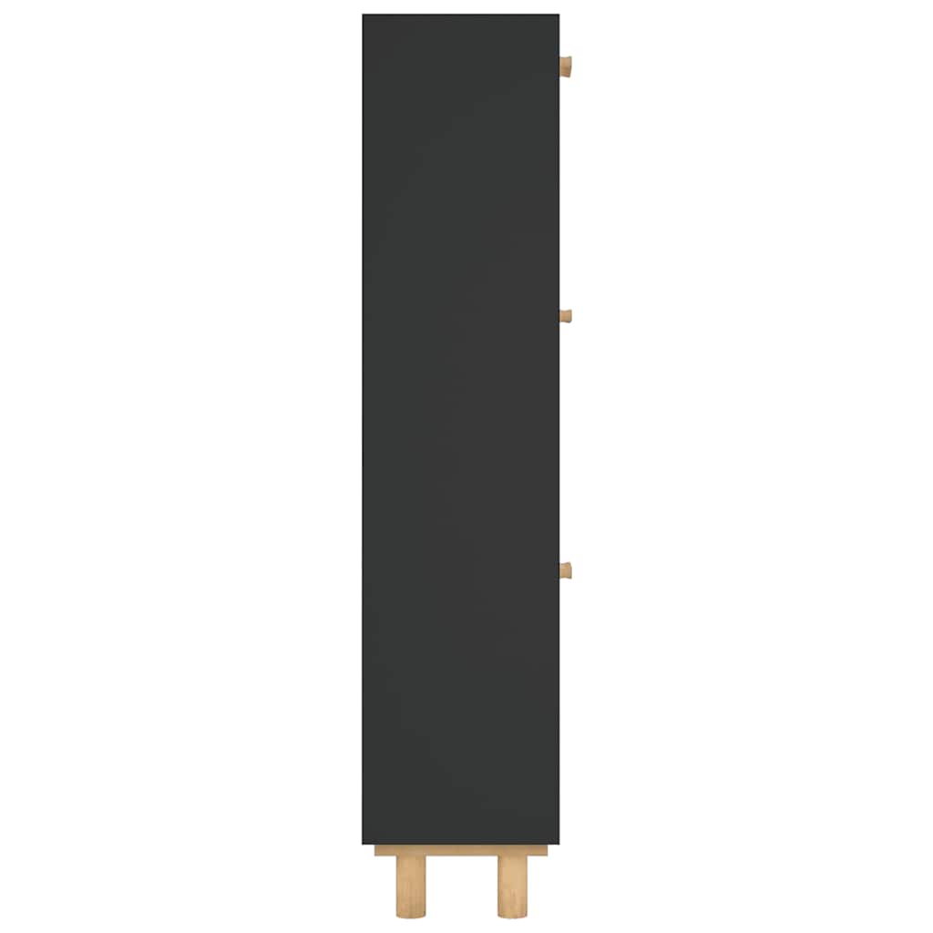 Skoskap svart 52x25x115 cm konstruert tre og naturlig rotting