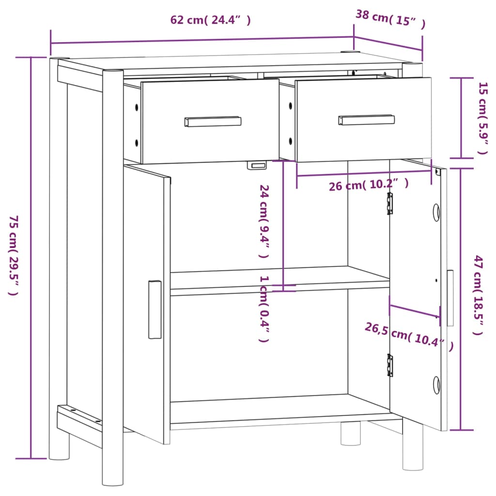 Skjenk svart 62x38x75 cm konstruert tre
