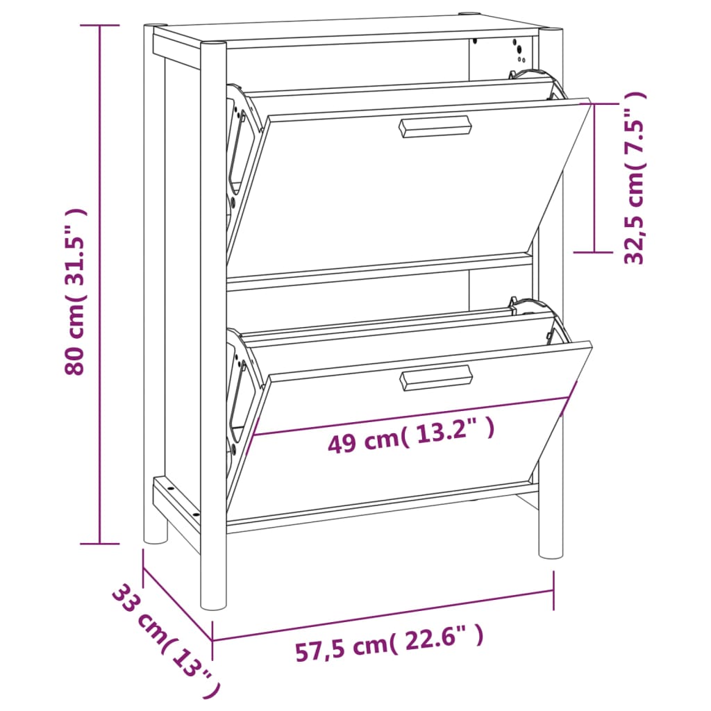 Skoskap 57,5x33x80 cm konstruert tre