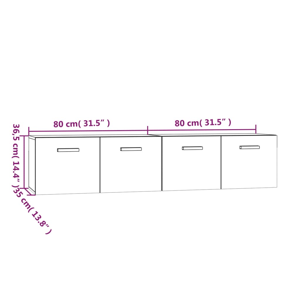 Veggskap 2 stk hvit 80x35x36,5 cm konstruert tre