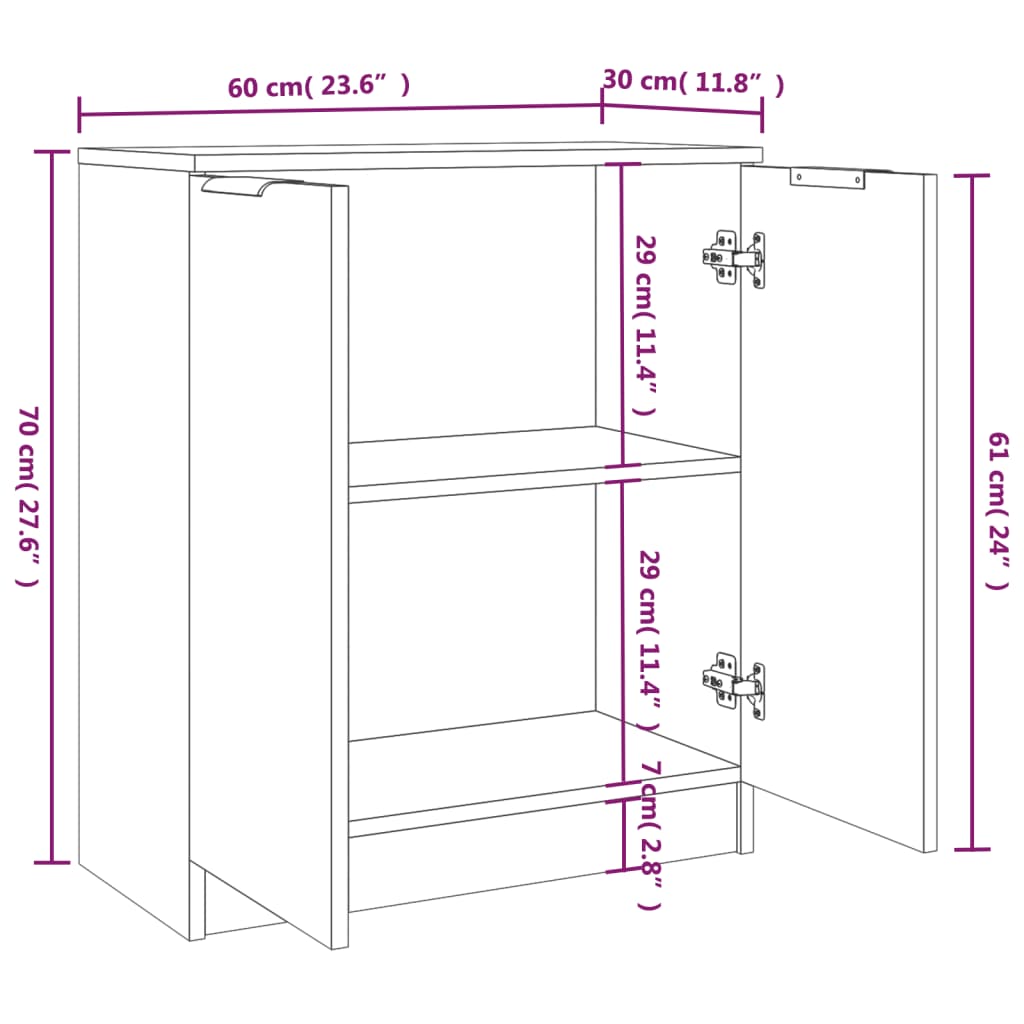 Skjenker 2 stk hvit 60x30x70 cm konstruert tre