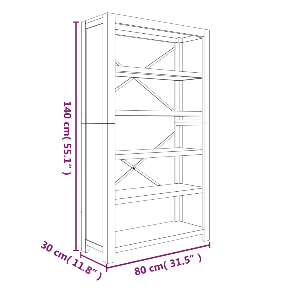 Bokhylle 5 etasjer 80x30x140 cm heltre akasie