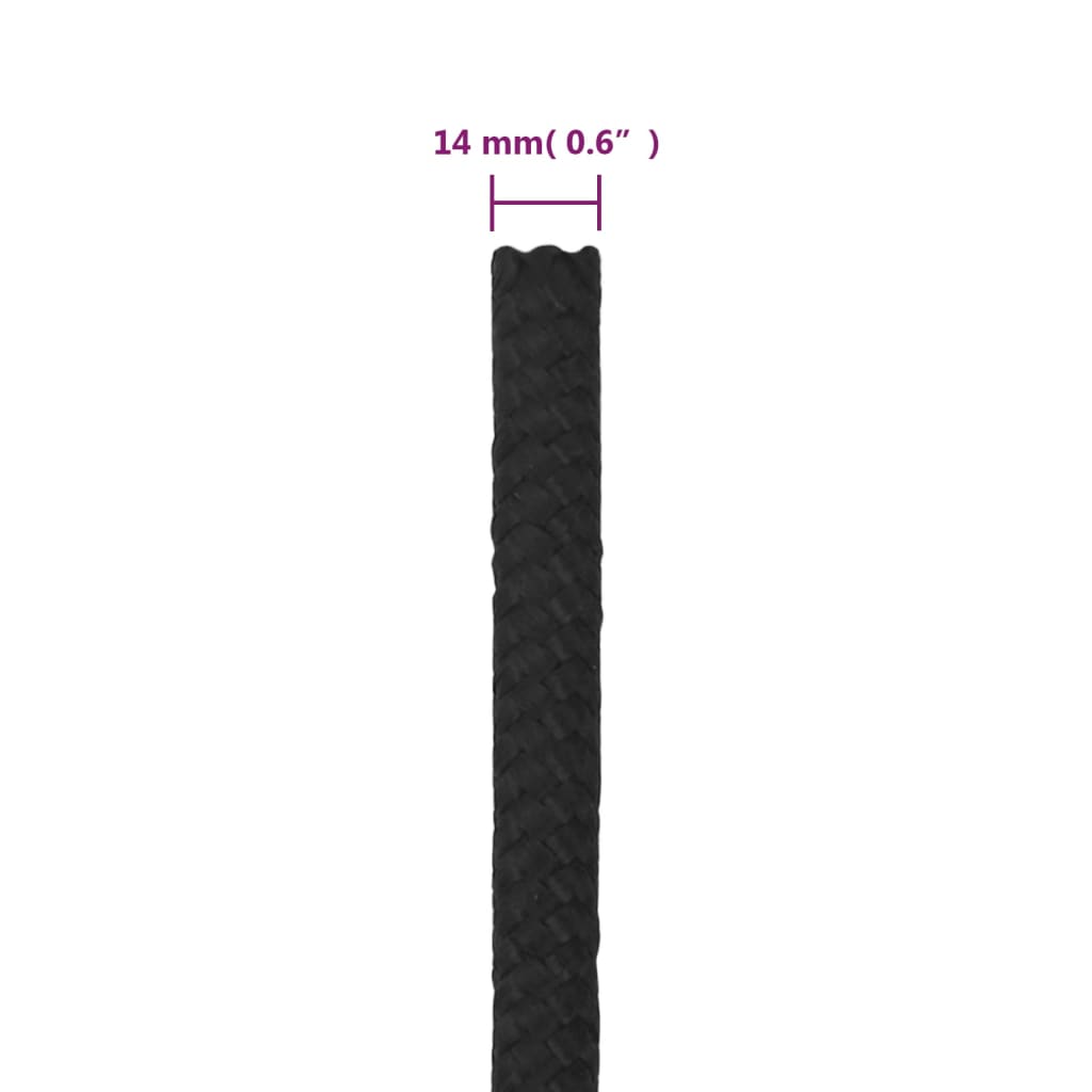 Båttau helsvart 14 mm 25 m polypropylen vidaXL