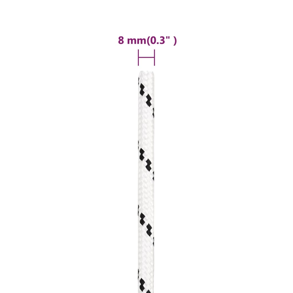 Flettet båttau hvit 8 mm x 25 m polyester vidaXL