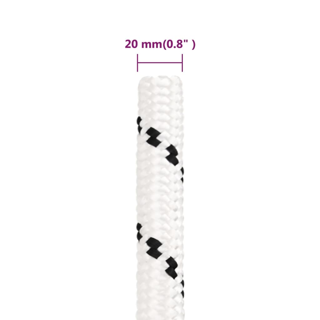 Flettet båttau hvit 20 mm x 100 m polyester