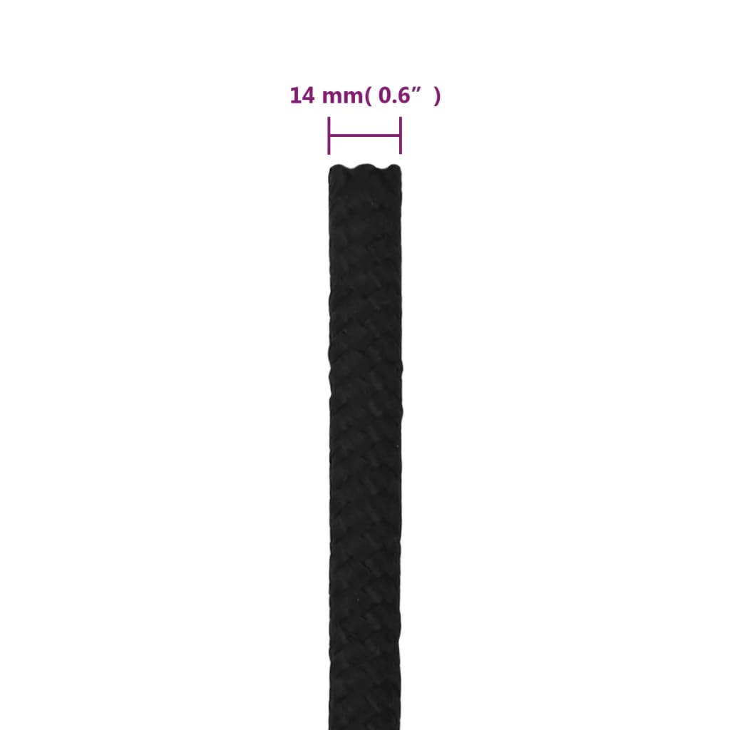 Arbeidstau svart 14 mm 25 m polyester