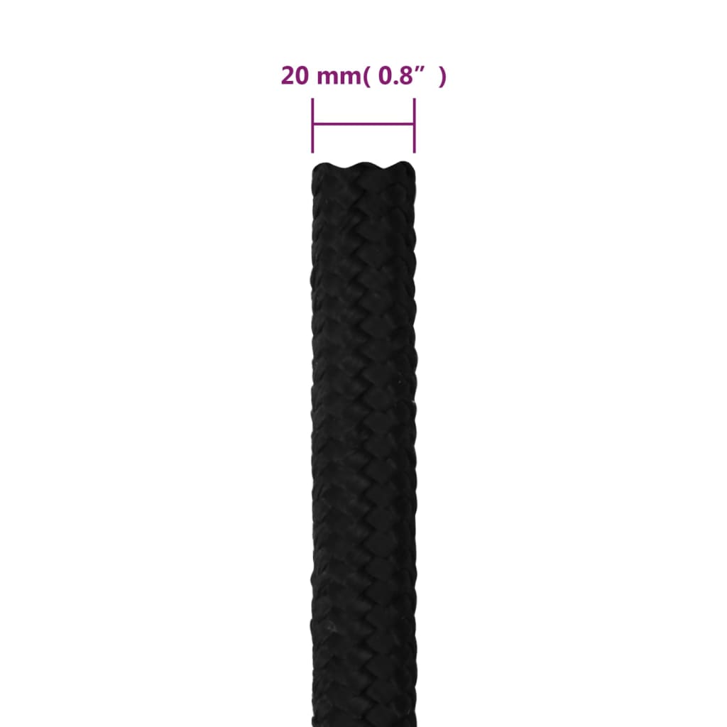 Arbeidstau svart 20 mm 100 m polyester