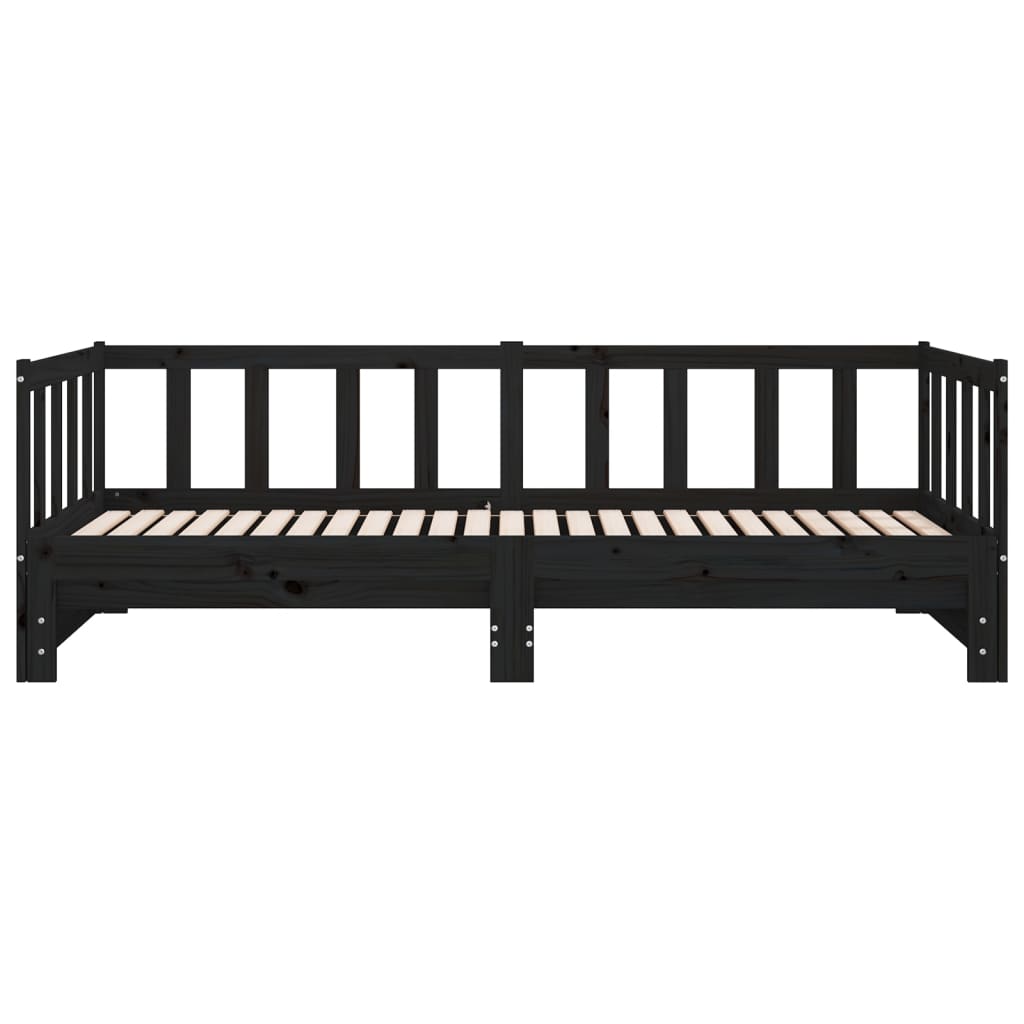 Uttrekkbar dagseng svart 2x(90x190) cm heltre furu