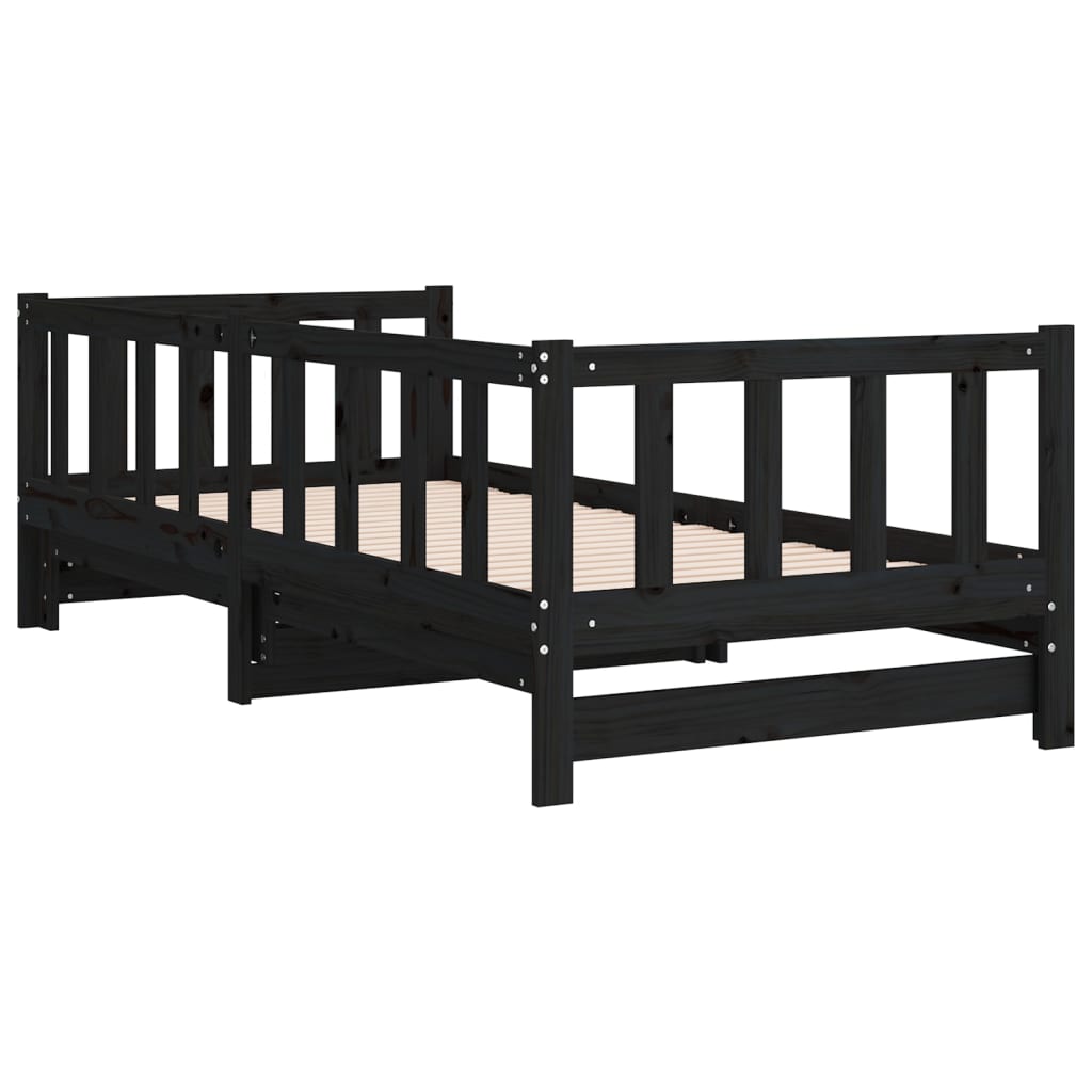 Uttrekkbar dagseng svart 2x(90x190) cm heltre furu