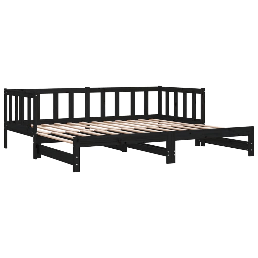Uttrekkbar dagseng svart 2x(90x190) cm heltre furu