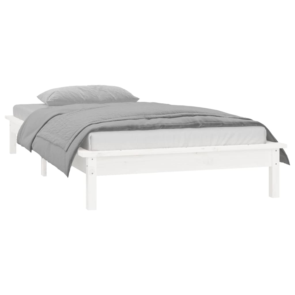 Sengeramme med LED hvit 90x200 cm heltre