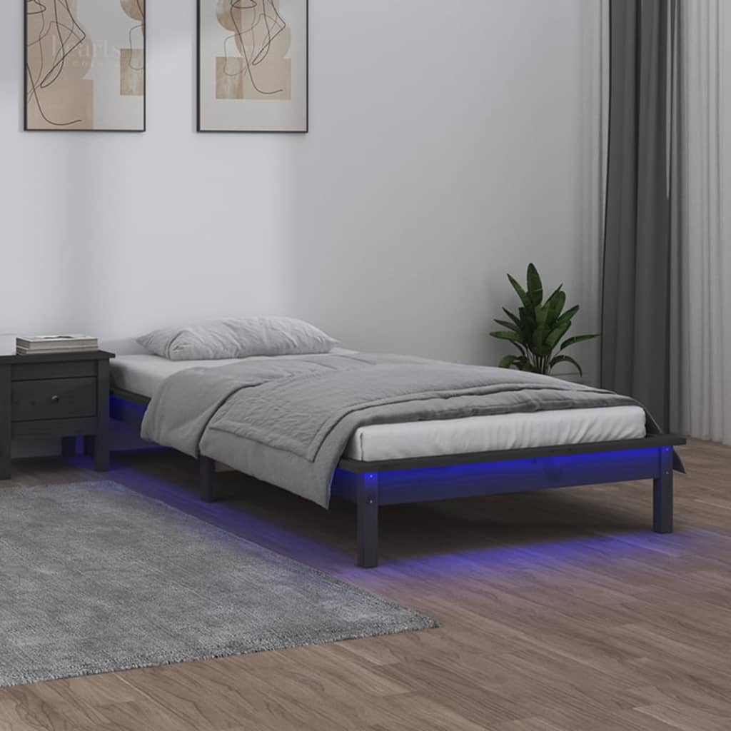 Sengeramme med LED grå 100x200 cm heltre