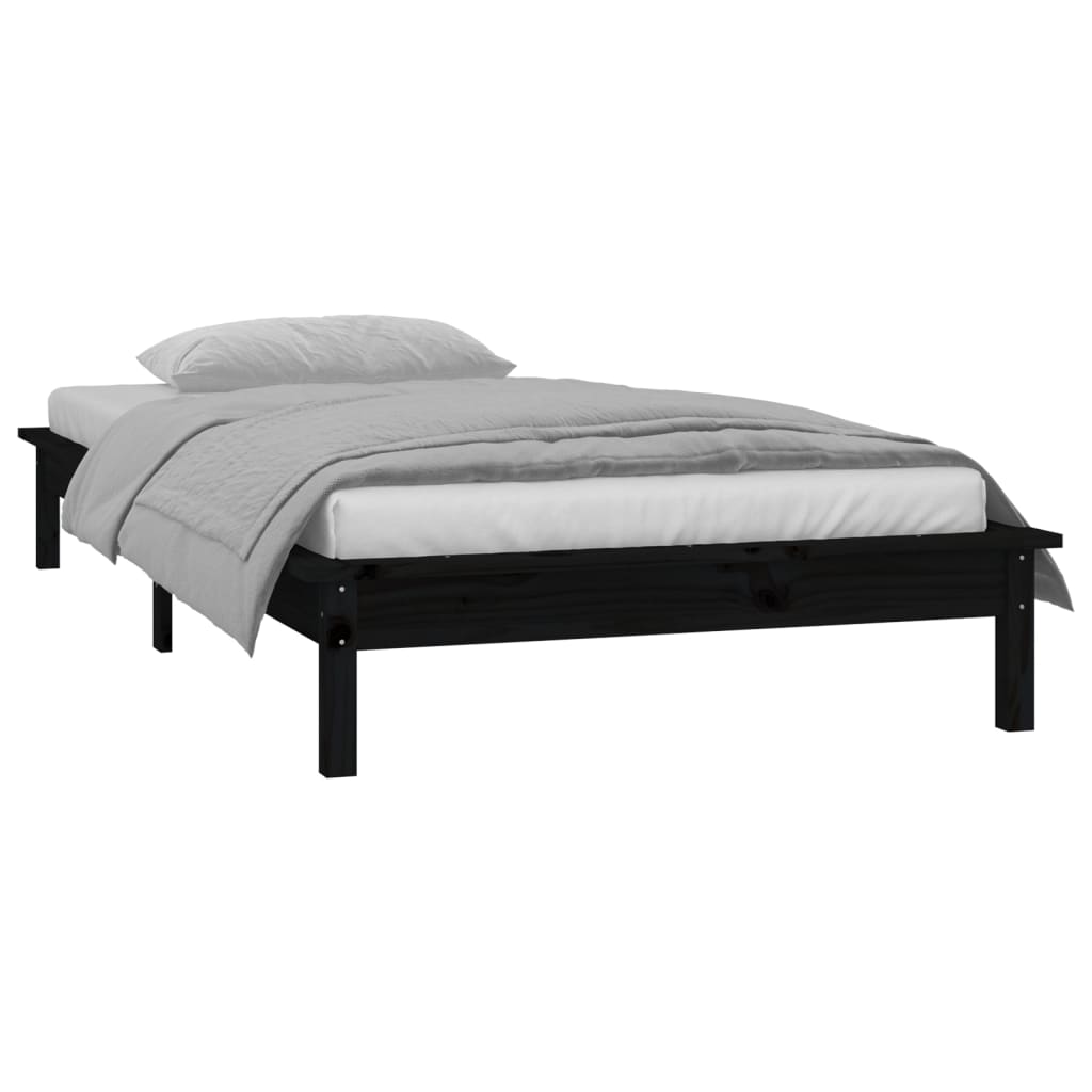 Sengeramme med LED svart 100x200 cm heltre