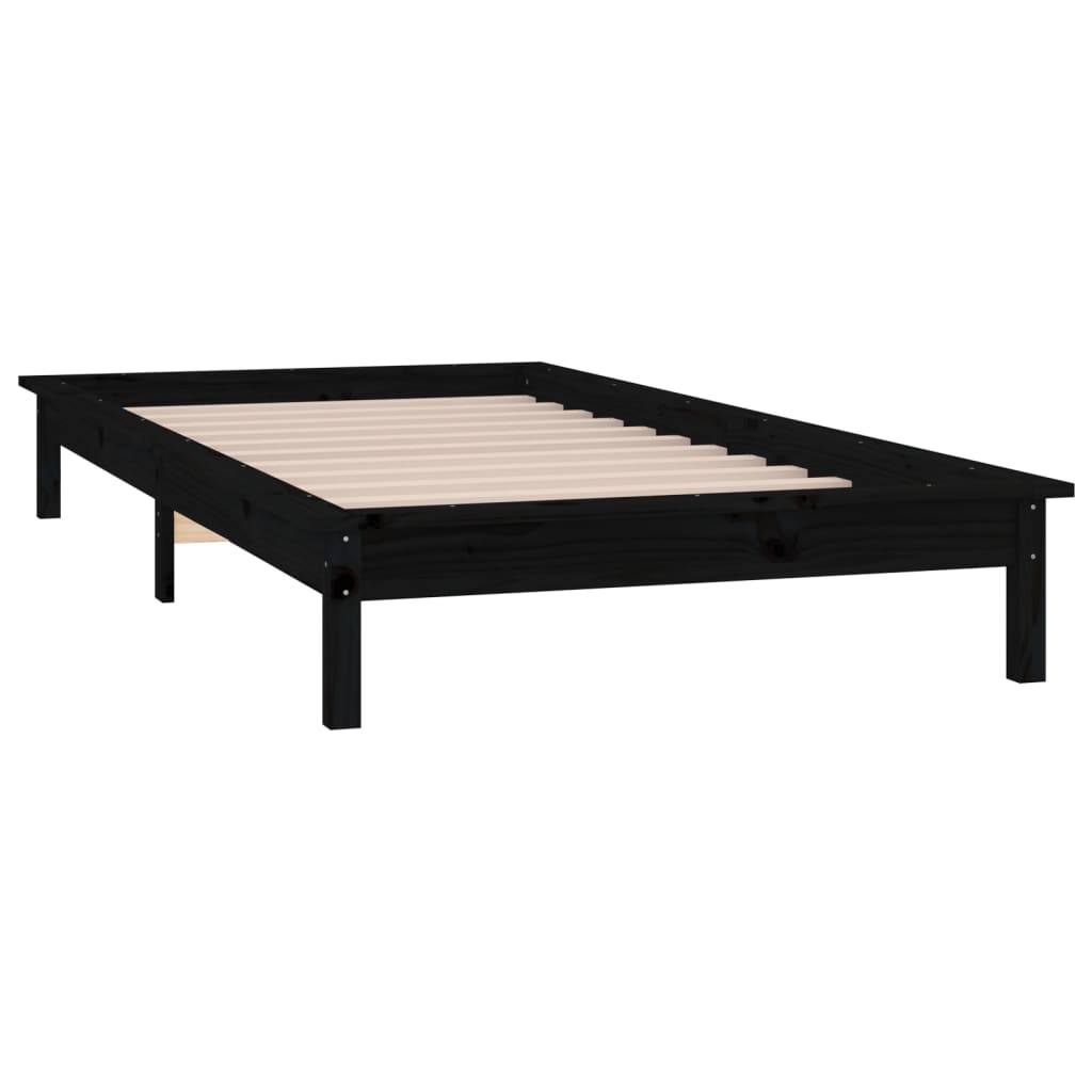 Sengeramme med LED svart 100x200 cm heltre