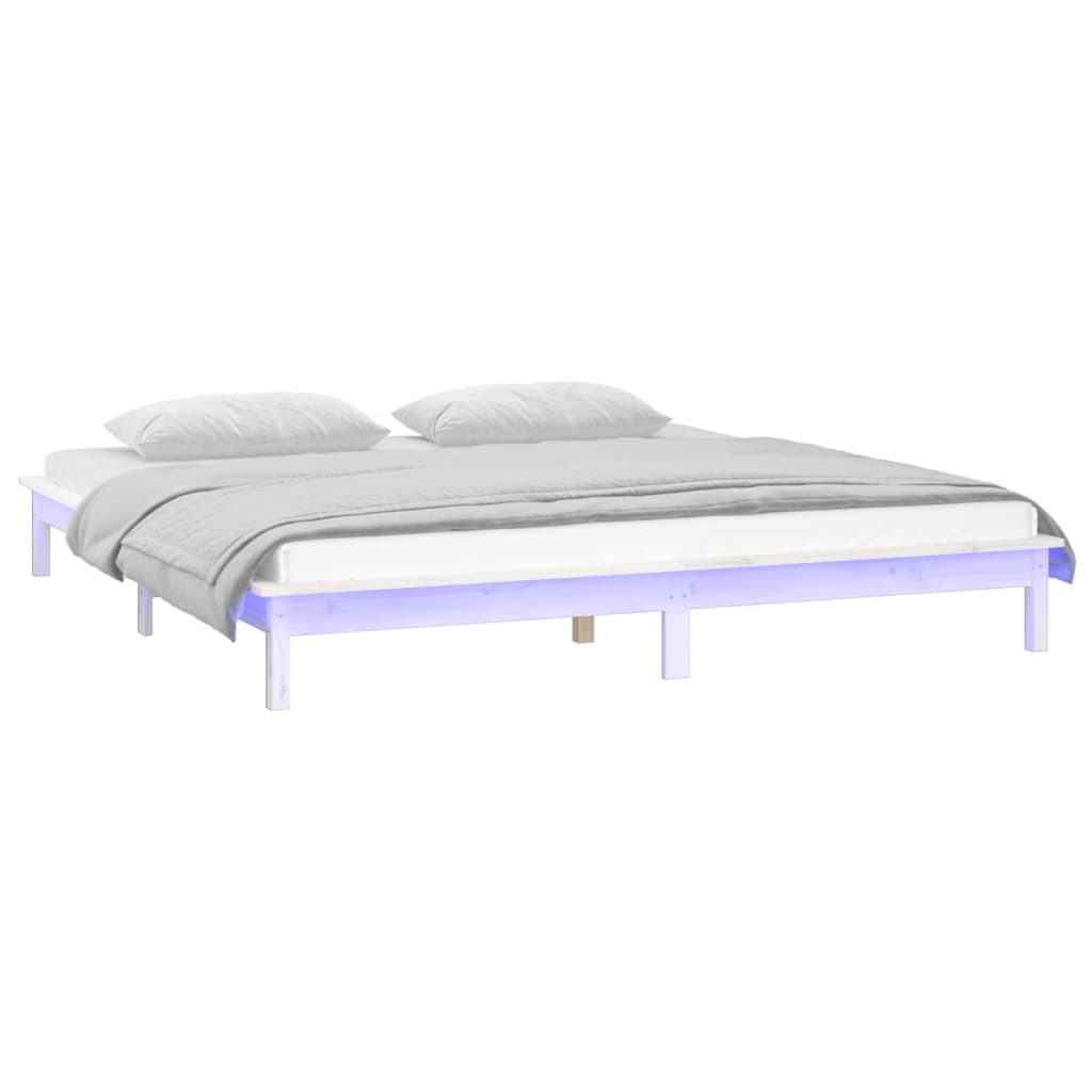 Sengeramme med LED hvit 140x200 cm heltre