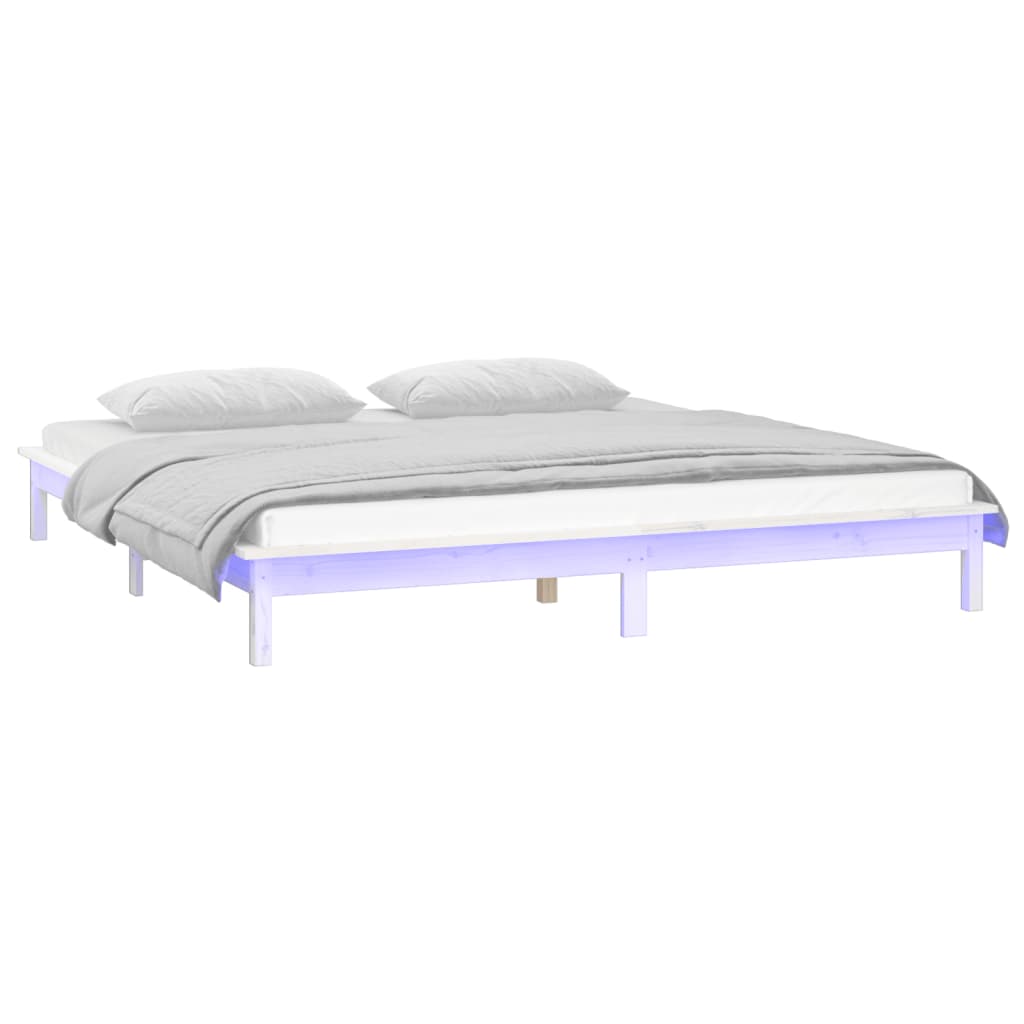 Sengeramme med LED hvit 150x200 cm King Size heltre