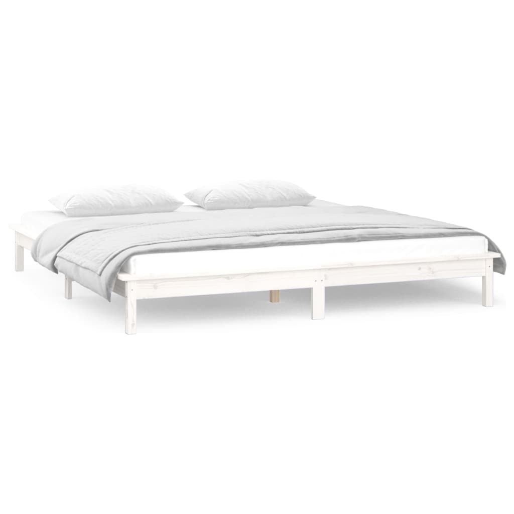 Sengeramme med LED hvit 150x200 cm King Size heltre