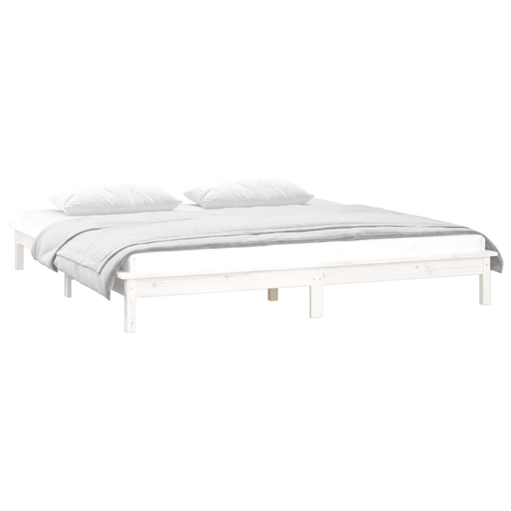 Sengeramme med LED hvit 150x200 cm King Size heltre