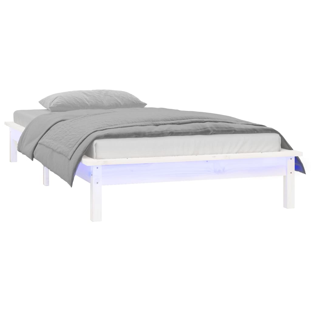 Sengeramme med LED hvit 90x190 cm Single heltre